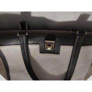 Furla New Black Ivory Satchel Tote Dark Brown And Latte Color Block Leather